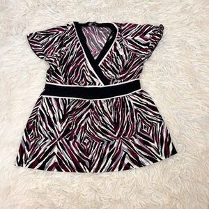 Ab studio Womens Vintage Y2K Jersey Knit Purple Zebra Print Stretch Blouse Med